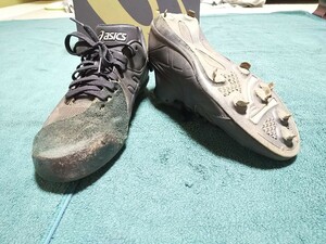 P皮付き asics 26.5センチ BLACK 黒色 Ｐ革付き 26.5 アシックス 野球 スパイク 黒色 ブラック 26.5cm スパイクシューズ P革付き