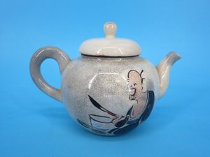 陶湖焼　急須　大津絵　煎茶道具　13ｘ8ｘH9cm　現状品（TPDD3