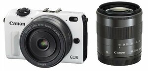 Canon ミラーレス一眼カメラ EOS M2 ダブルレンズキット(ホワイト) EF-M18-(中古品)