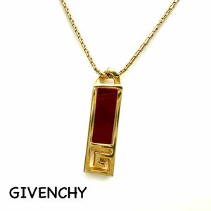 GIVENCHY｜ジバンシィ ネックレス【アクティ】プレート ロゴ ゴールドカラー レッド系 ヴィンテージ ジバンシー アクセサリー a967eta