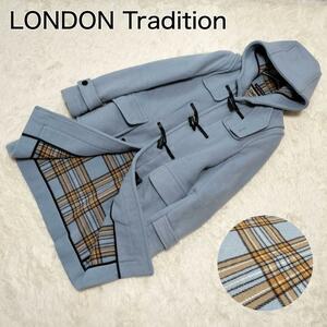 イングランド製 LONDON Tradition ロンドントラディション ダッフルコート ブルー チェック 水牛 本革 34 S相当