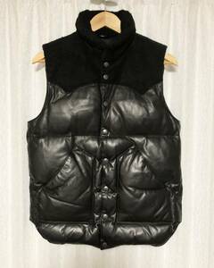 美品☆[SOFTWEAR S.R.L] 定価74,520 Nessun Dorma Leather Down デストロイヨーク レザーダウンベスト 牛革 S ブラック SRL ソフトウェア