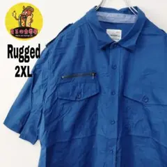 usa古着 Rugged 半袖ボタンシャツ　2XL ブルー　Hiphop