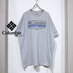 XL / Columbia コロンビア コットン 半袖 Tシャツ 前面 ロゴ グラフィック TEE デザイン プリント グレー 灰色 古着 アウトドア