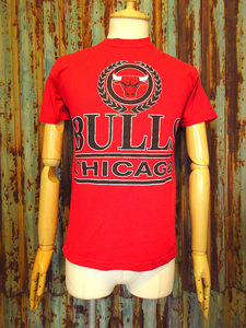 ビンテージ90’s●CHICAGO BULLSキッズプリントTシャツ赤●240928k8-k-tsh-ot 1990sシカゴ・ブルズバスケットボールNBL