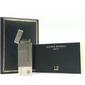 1円 美品 Dunhill ダンヒル ローラー式 ガスライター ストライプ シルバー 箱付き 着火良好 喫煙具 煙草グッズ a6311