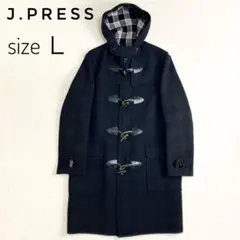 J.PRESS ダッフルロングコート カシミヤ　牛革　チェック柄　Ｌ　ブラック