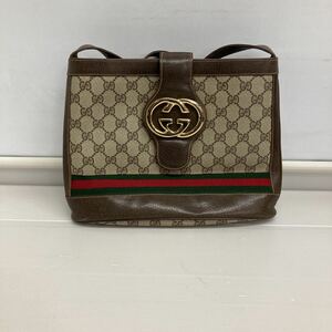 ★OLD GUCCI オールドグッチ　ショルダーバッグ GG柄 シェリーライン バケツ　PVC レザー ヴィンテージ　ジャンク