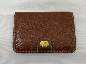 ◇◇Dunhill ダンヒル カードケース 名刺入れ ブラウンレザー×ゴールド 24S CALF SKIN 二つ折り◇◇