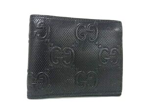 1円 ■美品■ GUCCI グッチ 625562 GGエンボス レザー 二つ折り 財布 ウォレット 札入れ メンズ ブラック系 FK1741