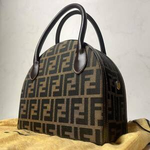 【幻の逸品】 FENDI フェンディ ズッカ 柄 ラウンド バニティ 2way ハンドバッグ トップハンドル ブラウン 希少