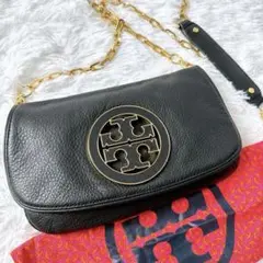 【極美品】Tory Burch チェーンショルダー　ゴールド　本革　レザー　黒