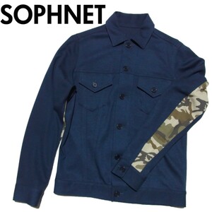 SOPHNET FRONT BUTTON JERSEY BLOUSON S ネイビー ソフネット 迷彩 カモフラ 切替 ジャージ ジャケット