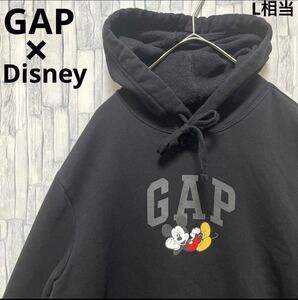 GAP ギャップ Disney ディズニー ミッキーマウス コラボ パーカー スウェット XS デカロゴ ビッグロゴ ブラック 長袖 プルオーバー 裏起毛