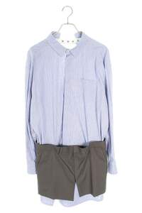 サカイ Sacai Thomas Mason Cotton Poplin × Suiting Dress サイズ:2 ショーツドッキングストライプ長袖シャツ 中古 BS99