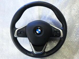 ★BMW 2シリーズ 218D アクティブツアラー F45 2C20★レザー ステアリング ハンドル 黒 ホーンパット エアバッグカバー 純正 中古