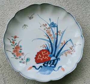 色絵 草花・蝶々図 中皿(22cm) 明治期