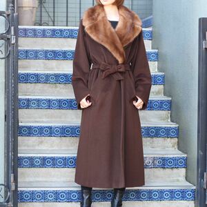 MAX MARA WHITE TAG CASHMERE BREND FOX FUR BELTED GAWN COATマックスマーラ白タグカシミヤ混フォックスファーベルテッドガウンコート