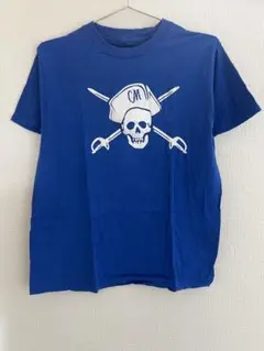 Tシャツ　シャツ　青　ドクロ　髑髏　スカル　海賊　古着　Mサイズ
