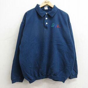 XL/古着 長袖 スウェット メンズ 90s Wagka 襟付き 大きいサイズ コットン 紺 ネイビー 24may18 中古 スエット トレーナー トップス