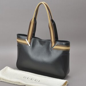 1円 GUCCI グッチ ウェビングライン トートバッグ 本革 レザー ブラック 002・1135 肩掛け ショルダー シェリーライン 軽量 A4 鞄 Ma.k