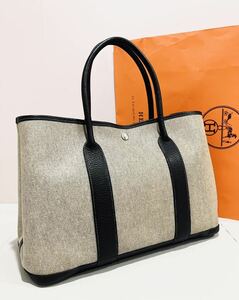 HERMES ● 超美品 バッグ ガーデンパーティPM 刻印有り グレー ブラック バック エルメス