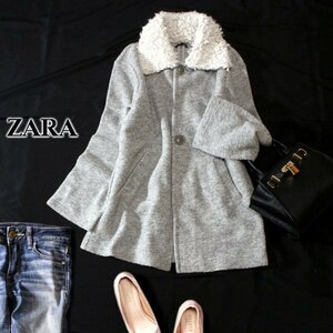 ☆☆ 美品 ザラ ZARA ☆☆ 可愛いボアカラー 起毛ジャージーニット ストレッチコート S 秋 冬 23C12