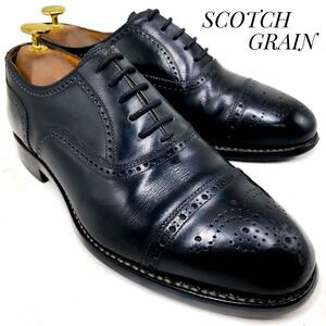 ☆即決・送料無料☆SCOTCH GRAIN スコッチグレイン ストレートチップ フルブローグ 黒 ブラック 24cm 革靴 ビジネスシューズ 本革 メンズ