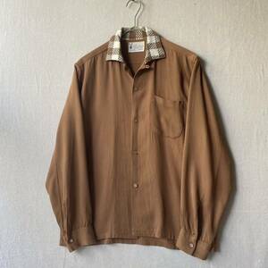 60s USA vintage ボックス シャツ / M ブラウン オープンカラー チェック ビンテージ T3-09045-01155 sale