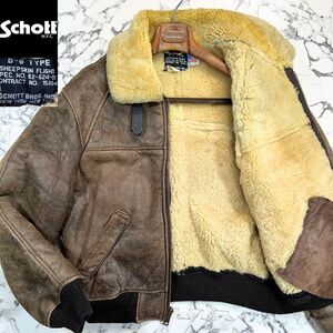 定価約15.7万/TYPE B-6 42(XL)●Schott ショット フライトジャケット 羊革 ボンバー USA産 ムートン ラムレザー シープスキン ブラウン 茶