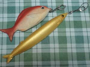 即決レア 未使用 魚 スクイーズ 2個 セット 金 さんま 23cm 真鯛 16cm 秋刀魚 サンマ さかな やわらか マスコット ストラップ キーホルダー