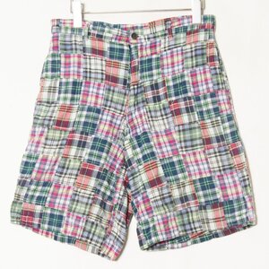 メール便○ 90s J.CREW ジェイクルー サイズ28 チェック柄 パッチワーク ハーフパンツ ショーツ マルチカラー コットン100％ メンズ 春夏