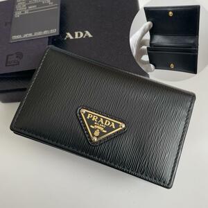 【極美品★RFID内蔵】PRADA プラダ カードケース 名刺入れ カード入れ ヴィッテロムーヴレザー 三角ロゴ トライアングル 黒 1MC122