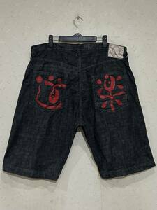 EVISU エヴィス エビス LOT 7001 道楽ペイントセルビッチ ハーフ ショートパンツ ブラック 日本製 大きいサイズ 40 BJBD.I