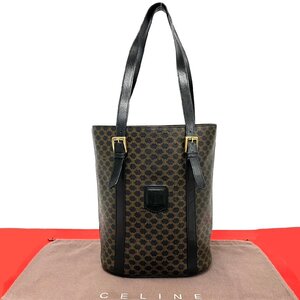 極 美品 CELINE セリーヌ ヴィンテージ マカダム ブラゾン ロゴ 柄 レザー 本革 トートバッグ セミ ショルダーバッグ ブラック 251-6