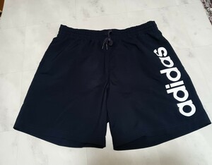 アディダス　adidas　黒　ブラック　ハーフパンツ　ショートパンツ　2XLサイズ　XO ビッグロゴ ナイロンハーフパンツ 大きいサイズ