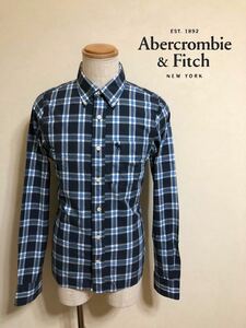 【良品】 Abercrombie & Fitch アバクロンビー&フィッチ ボタンダウン シャツ チャック柄 ネイビー サイズM 長袖 125326101