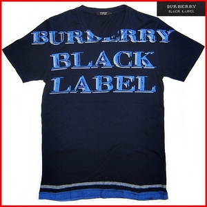 即決★BURBERRY BLACK LABEL★メンズ2≒M位 半袖シャツ バーバリーブラックレーベル 廃盤 ネイビー 紺 Tシャツ 丸首 綿100% 三陽商会