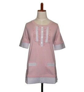 Soobinie スビニエ 異素材コンビフリルチュニックシャツ ピンクベージュ Sサイズ 元値8,980円