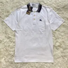 90s 新品 BURBERRY バーバリー 半袖ポロシャツ ホワイト ロゴ 白