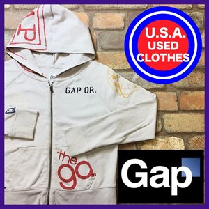 ME11-850★格安 訳あり★USA買付商品★【gap ギャップ】総柄 ジップアップ スウェットパーカー【L】薄ベージュ 薄手 USA古着 子供服 キッズ