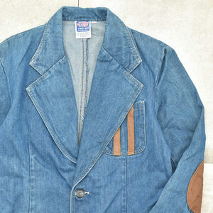 70s TWO-BIT leather patch design denim tailored jktメンズ Lサイズ 70s ヴィンテージ レザー