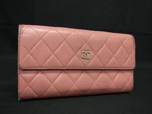 1円 CHANEL シャネル ココマーク マトラッセ ラムスキン 二つ折り 長財布 ウォレット 小銭入れ 札入れ レディース ピンク系 FF0148