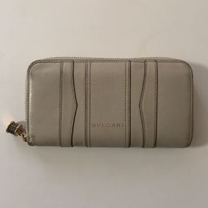 ☆ BVLGARI ブルガリ　 長財布　 レザー　 ラウンドファスナー　 財布　 ベージュ　☆