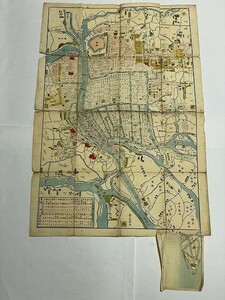 江戸 地図 絵図 彩色木版画『大阪城下全図』鳥瞰図