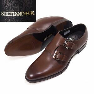 P561 新品 シェットランドフォックス ブラッドフォード ダブルモンク シューズ 24cm 革底 SHETLANDFOX 紳士靴