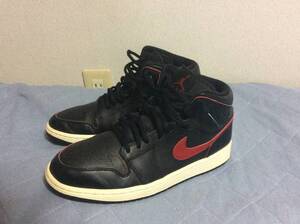 2016年製 NIKE AIR JORDAN 1 MID 26.5cm BLACK/TEAM RED エアジョーダン1 ミッド ブラック/レッド 554724-009 レトロ 中古