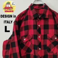 usa古着 DESIGN in ITALY ネルシャツ　L レッド　ブラック