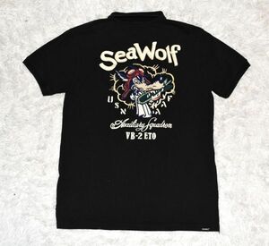 ★★Avirex★アヴィレックス★人気の黒★ 背中にseawolfの刺繍デザインのカッコいい半袖ポロシャツ　Ｌ