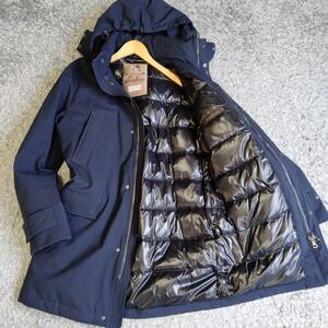 状態良 希少XL シーラップ ダウンコート parka piuma ダブルファスナー ロング丈 ネイビー フード 50サイズ イタリア Sealup 極暖 アウター